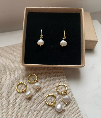 Textured Pearl Drop Earrings in Gold