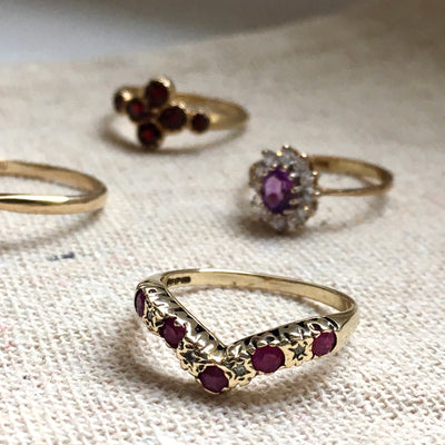 Vintage 9ct Gold Ruby & Diamond Wishbone ring