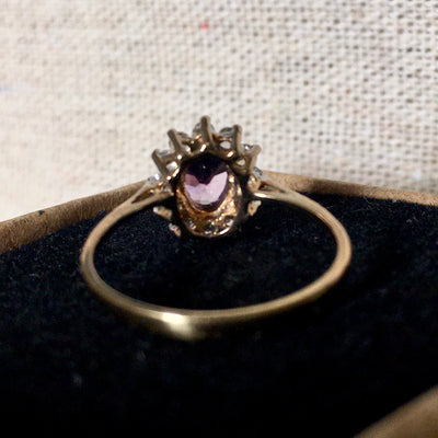 Vintage 9ct Gold Amethyst & Zirconia ring
