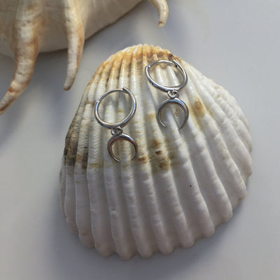 Crescent Moon Dangle Earrings in 925 Sterling Silver