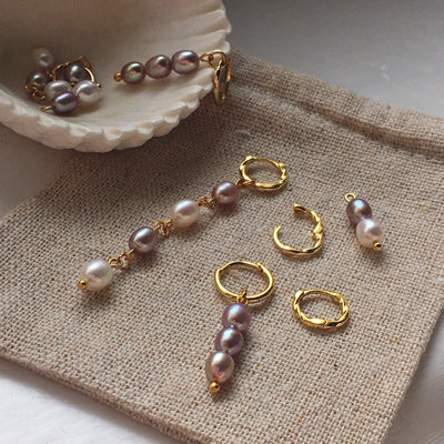 Mauve Pearl Drop III Earrings in Gold