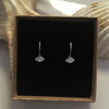 Eye dangle earrings in 925 Sterling Silver displayed in a jewellery box.