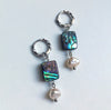 Iridescent Mother of Pearl & Baroque Pearl Drop Earrings in Silver
