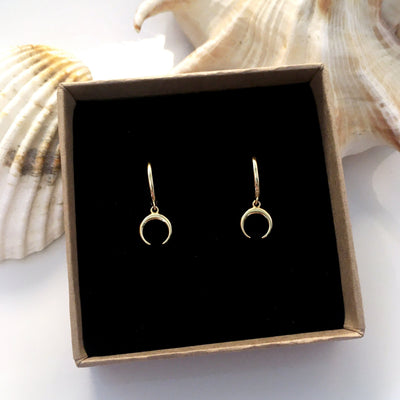 Crescent Moon Dangle Earrings in 18k Gold Plated