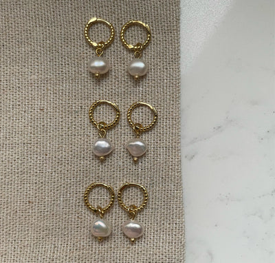 Textured Pearl Drop Earrings in Gold
