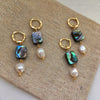 Iridescent Mother of Pearl & Baroque Pearl Drop Earrings in Gold