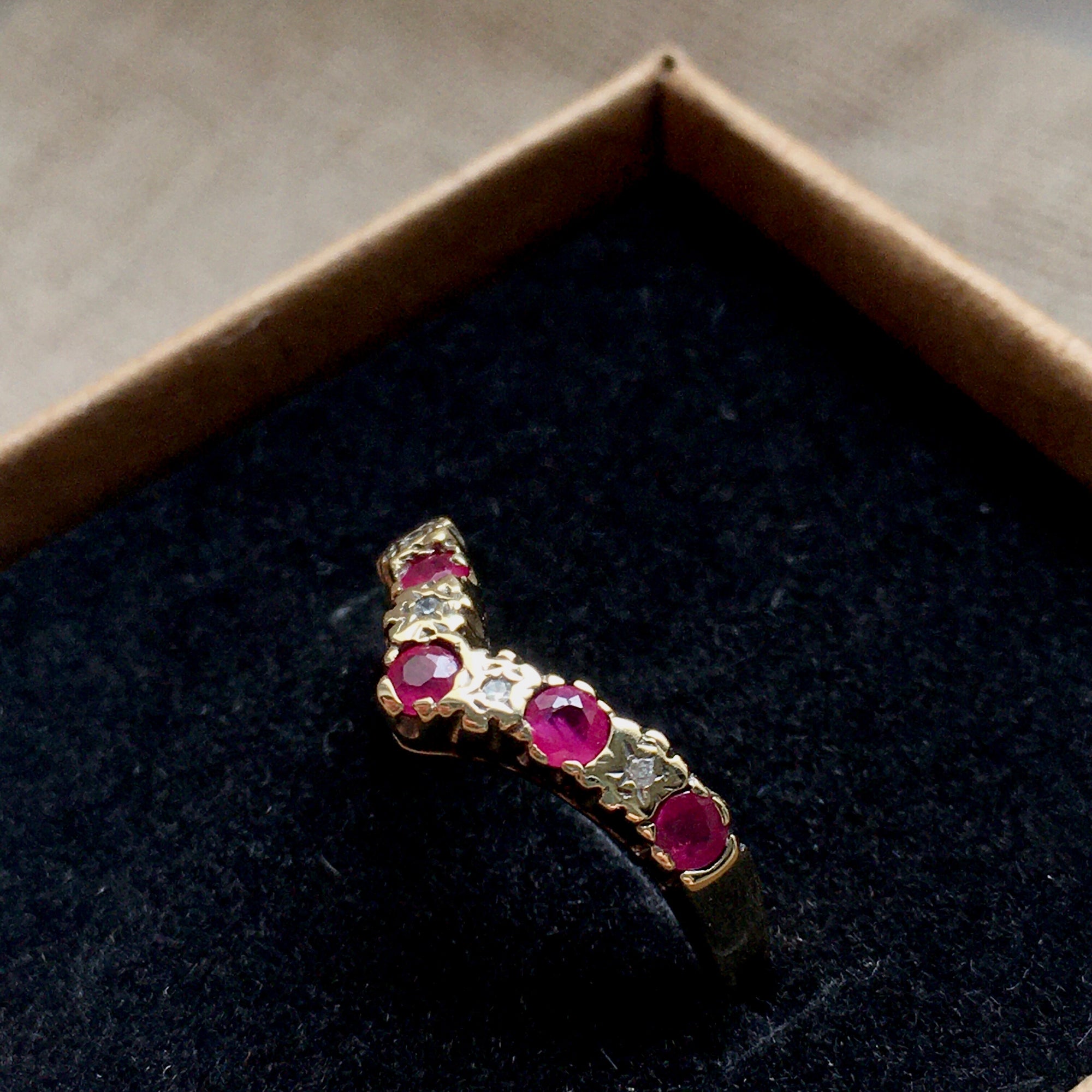 Ruby and clearance diamond wishbone ring