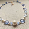 Czech Glass & Pearl Necklace in Mizu Blue